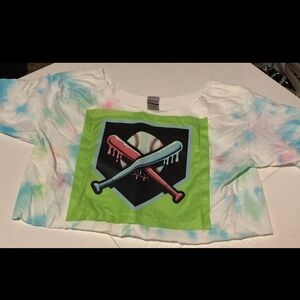 Hand designed Tie-Dye oversized cropped Baseball themed Tee